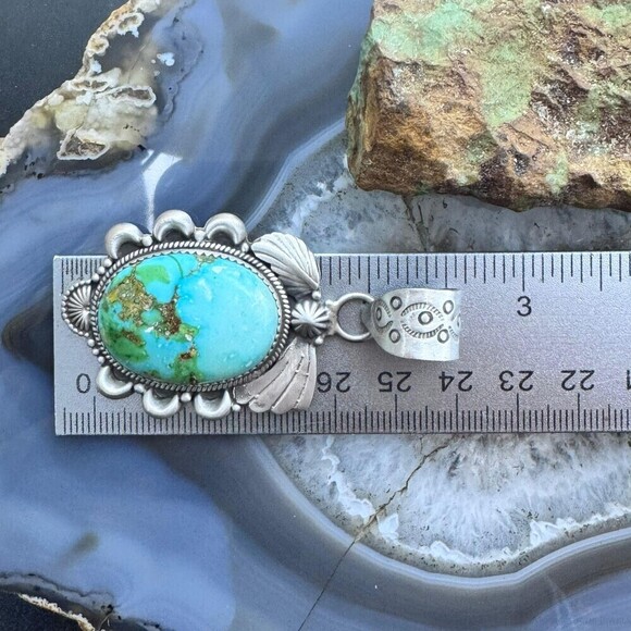 Sonoran Gold Turquoise 3 Stone Sterling Silver Navajo  Sterling Southwestern Style Chubby High Grade Sonora Gold Turquoise Pendant